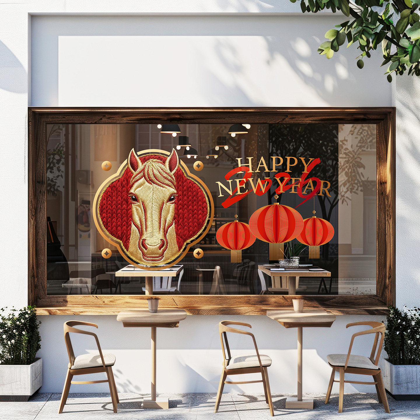 金色刺绣风格马头玻璃门贴马年别致剪纸窗花2026迎春男装店门头贴,淘宝优惠券,粉丝福利购,淘宝优惠卷