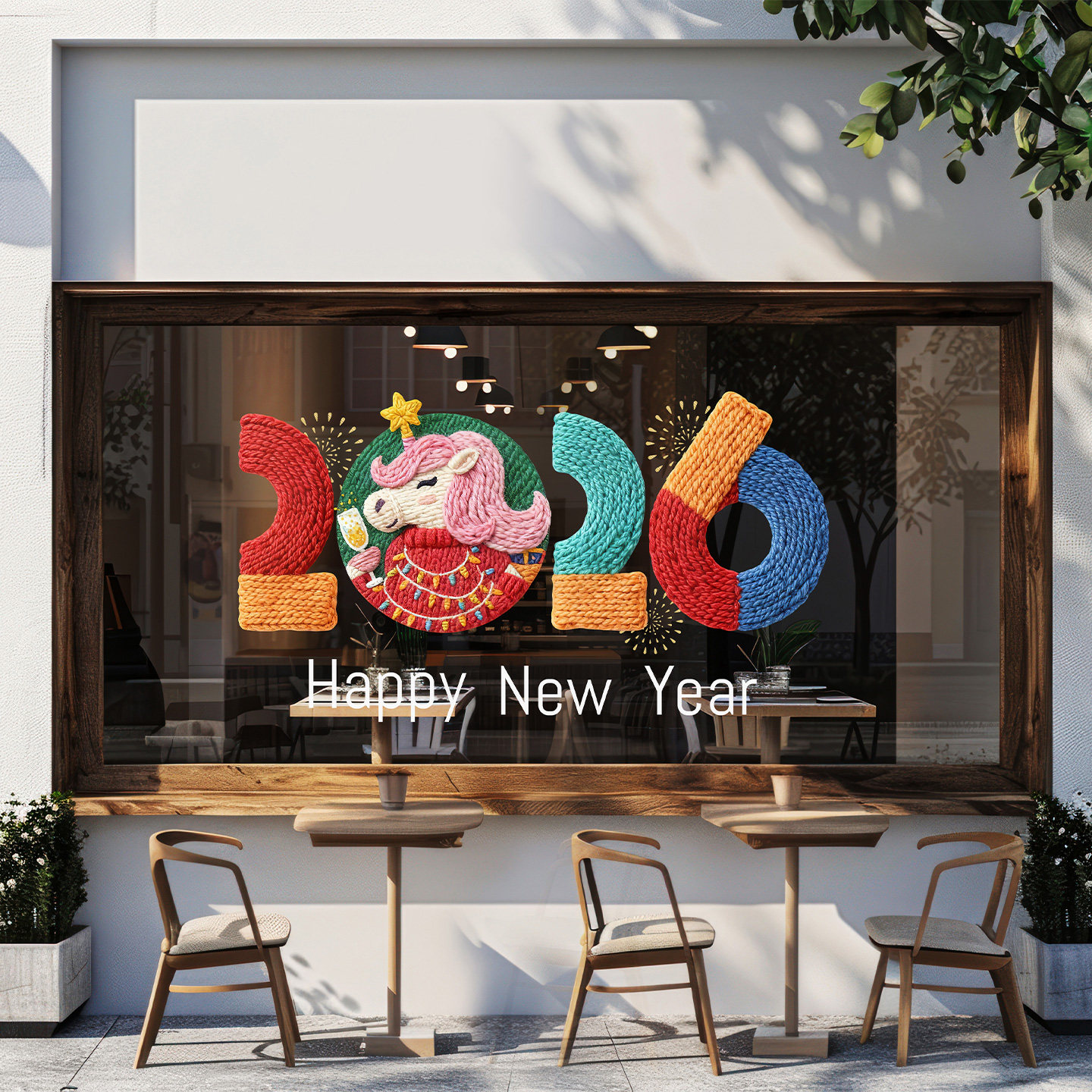 2026元旦窗花创意毛衣风格马年新年时髦设计女装店橱窗美陈物料贴,淘宝优惠券,粉丝福利购,淘宝优惠卷