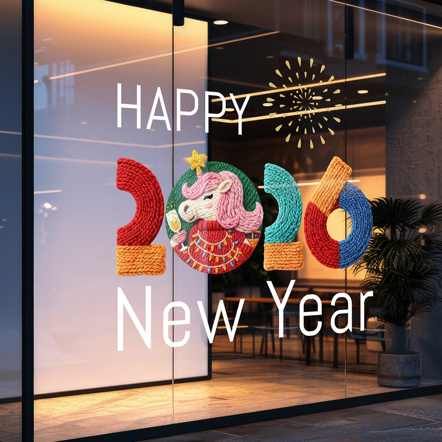 2026元旦窗花创意毛衣风格马年新年时髦设计女装店橱窗美陈物料贴,淘宝优惠券,粉丝福利购,淘宝优惠卷