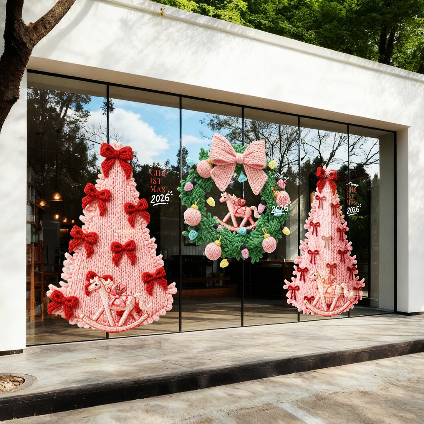 圣诞节装饰玻璃贴毛衣风格2026马年圣诞树花环咖啡店服装店布置贴,淘宝优惠券,粉丝福利购,淘宝优惠卷