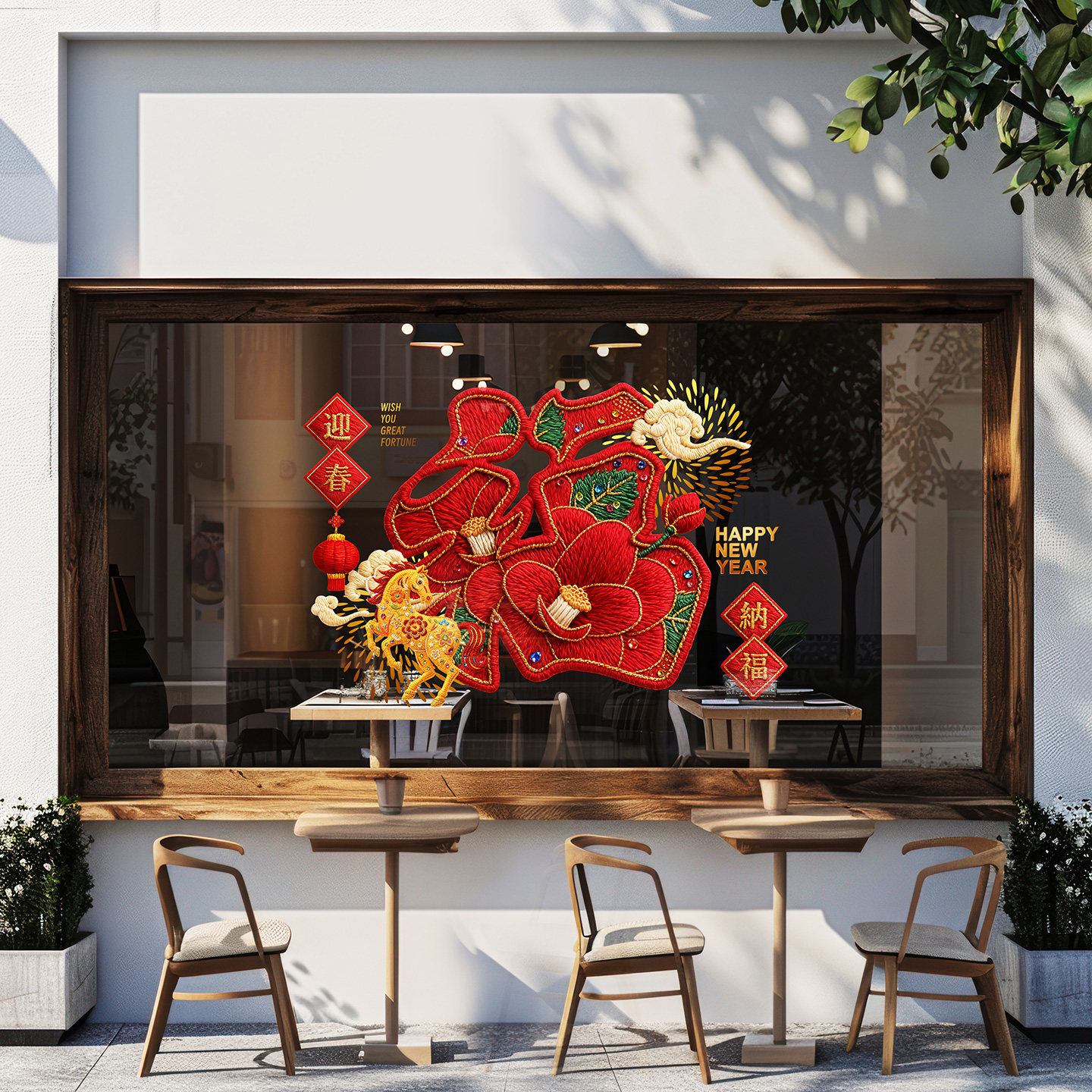 马年福字刺绣毛线风格珠宝金店女装店春节高级感氛围国潮牡丹窗花,淘宝优惠券,粉丝福利购,淘宝优惠卷