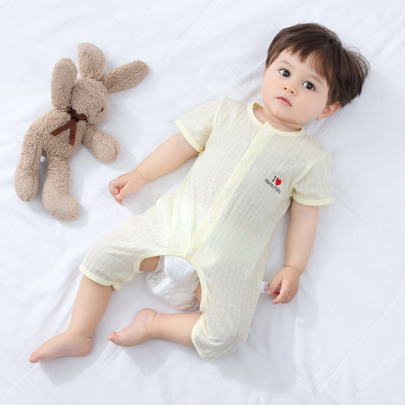 夏季短袖哈衣新生儿纯棉男女睡衣 毛豆布洛连身衣/爬服/哈衣