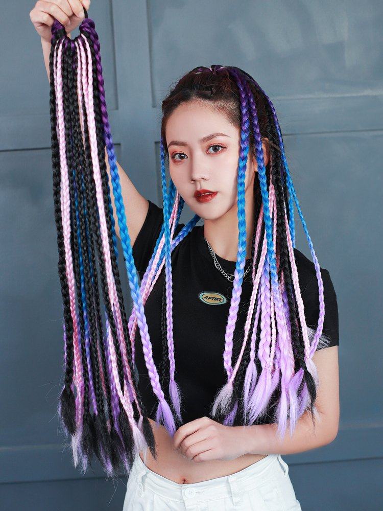 高档脏辫假发马尾彩色渐变假辫子女麻花辫街舞嘻哈欧美脏脏辫潮辫