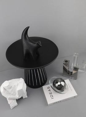 北欧创意黑色高脚条家纹塔雁托盘树脂摆件客厅玄关电视柜居装饰品