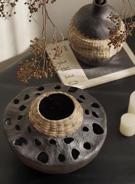 侘寂风复古禅意花瓶摆样板间民宿家居件客厅书房桌面仿古插花花器