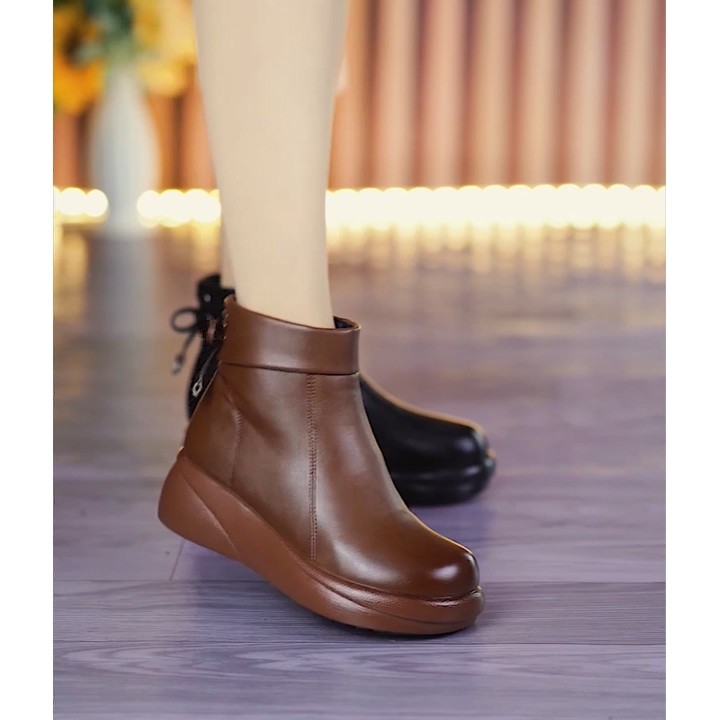 真皮女士棉鞋冬季加绒保暖棉靴圆头松糕厚底百搭防滑女短靴妈妈鞋,淘宝优惠券,粉丝福利购,淘宝优惠卷