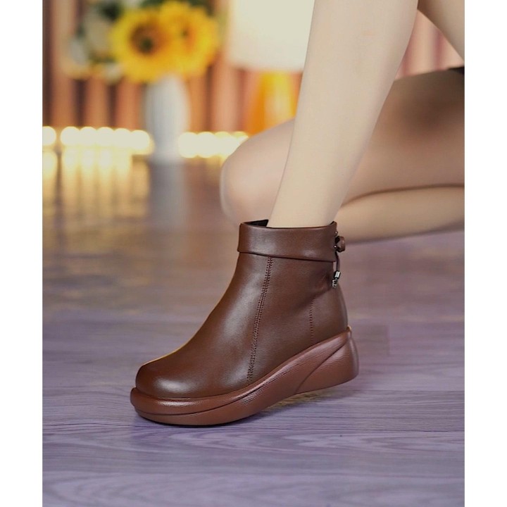 真皮女士棉鞋冬季加绒保暖棉靴圆头松糕厚底百搭防滑女短靴妈妈鞋,淘宝优惠券,粉丝福利购,淘宝优惠卷