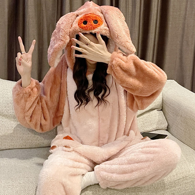连体秋冬季加绒珊瑚绒可爱动物睡衣 阮坊睡衣/家居服套装