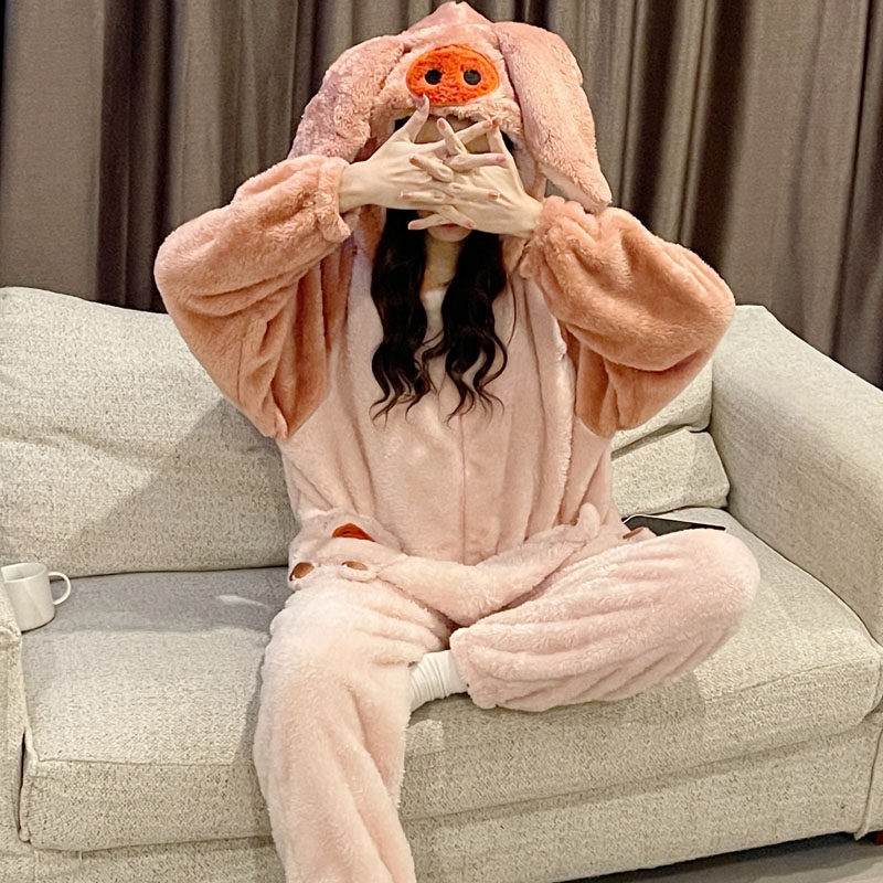 连体秋冬季加绒珊瑚绒可爱动物睡衣 阮坊睡衣/家居服套装