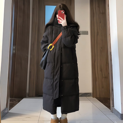 黑金长款中戏学生90白鸭绒羽绒服女冬季新款宽松显瘦保暖蓄热外套 - 图3