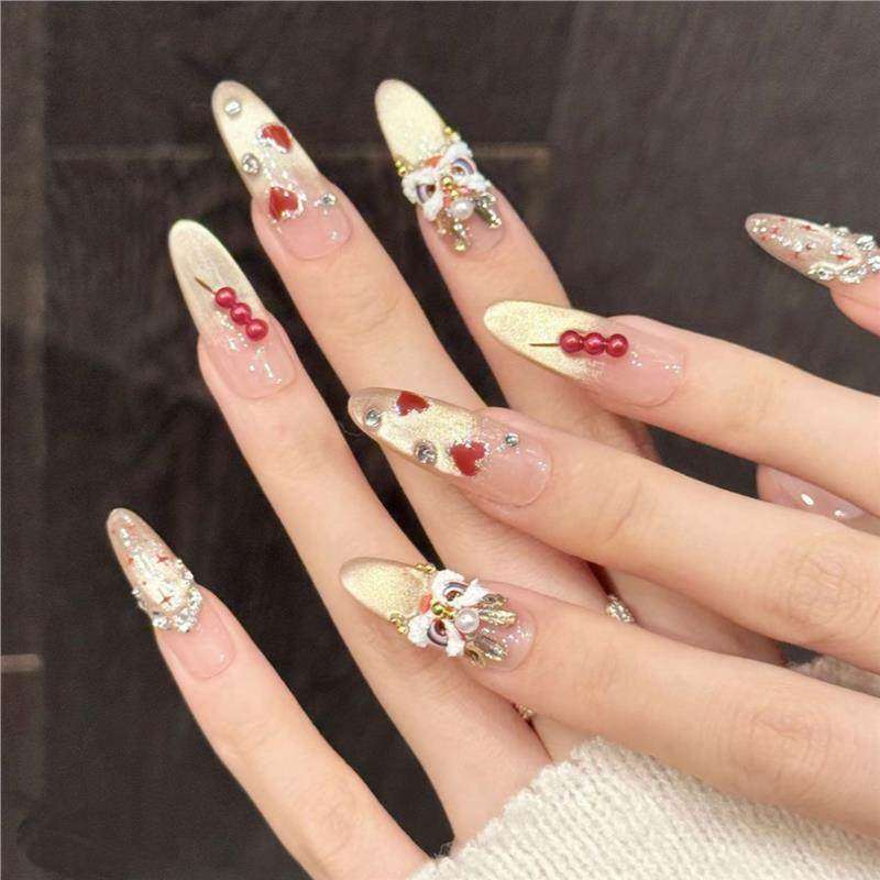 【龙韵金绯】龙纹金粉糖葫芦饰国潮长款美甲穿戴式手工,淘宝优惠券,粉丝福利购,淘宝优惠卷