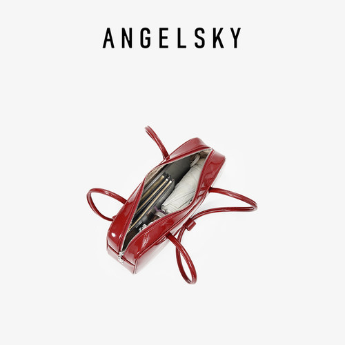 ANGELSKY腋下包女新款保龄球包蝴蝶结小众法棍包红色包包原创婚包 - 图3