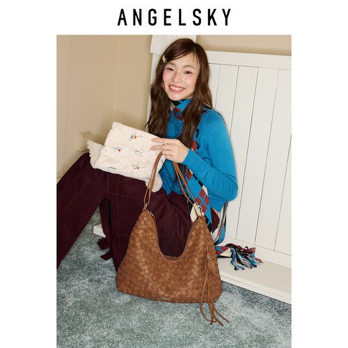 ANGELSKY原创设计编织包单肩腋下包高级感hobo包松弛感通勤法棍包 - 图0