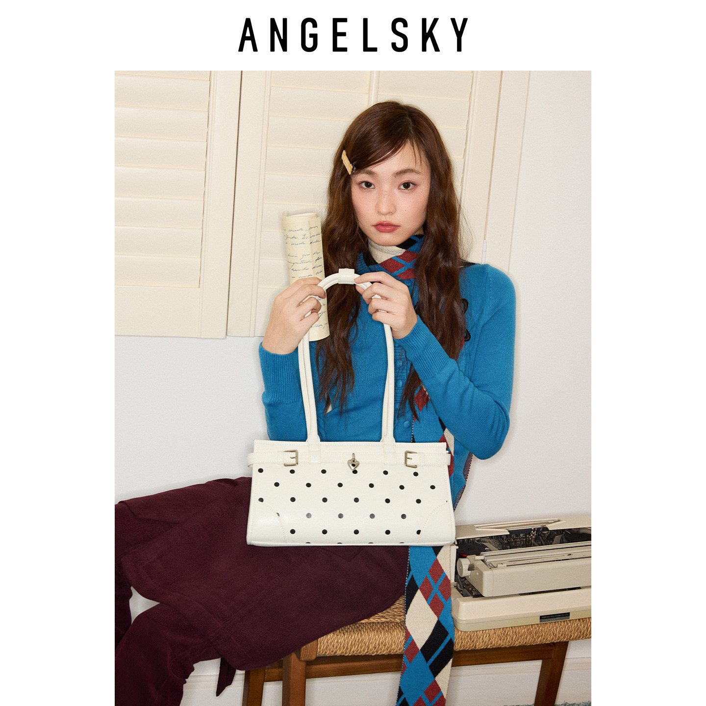 ANGELSKY原创设计法棍包单肩腋下包黑色波点包韩系机车包小众轻奢,淘宝优惠券,粉丝福利购,淘宝优惠卷