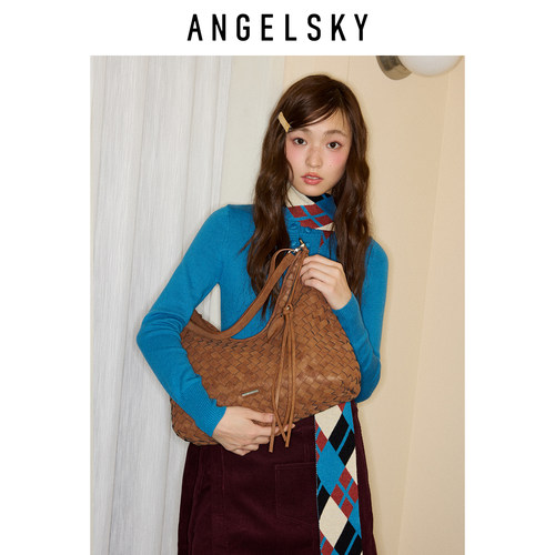 ANGELSKY原创设计编织包单肩腋下包高级感hobo包松弛感通勤法棍包 - 图2