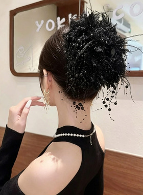 黑色网纱蝴蝶结抓夹女高级感