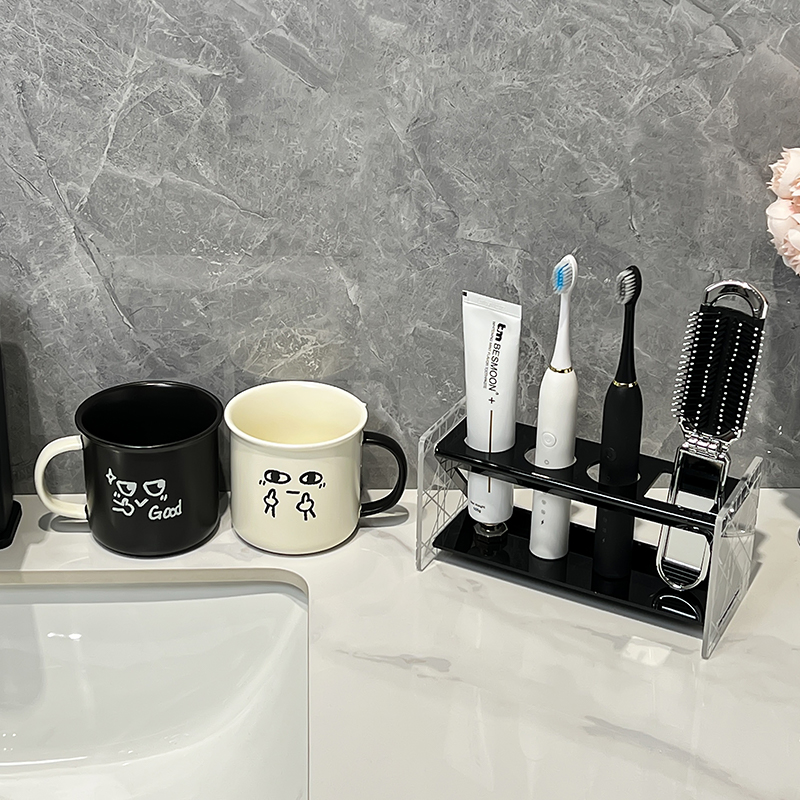 家用浴室洗手台式收纳架现代高档置物架电动牙刷牙膏架漱口杯套装