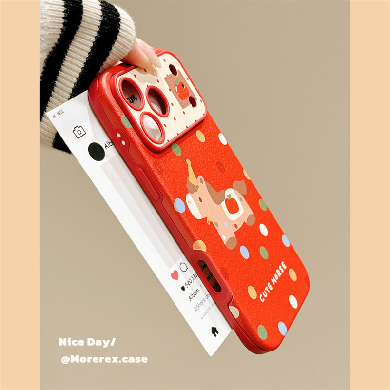 MoreRex新年皮纹红底彩色波点小马适用苹果17手机壳iphone16promax新款17pro全包14防摔保护套13带挂绳15女款,淘宝优惠券,粉丝福利购,淘宝优惠卷