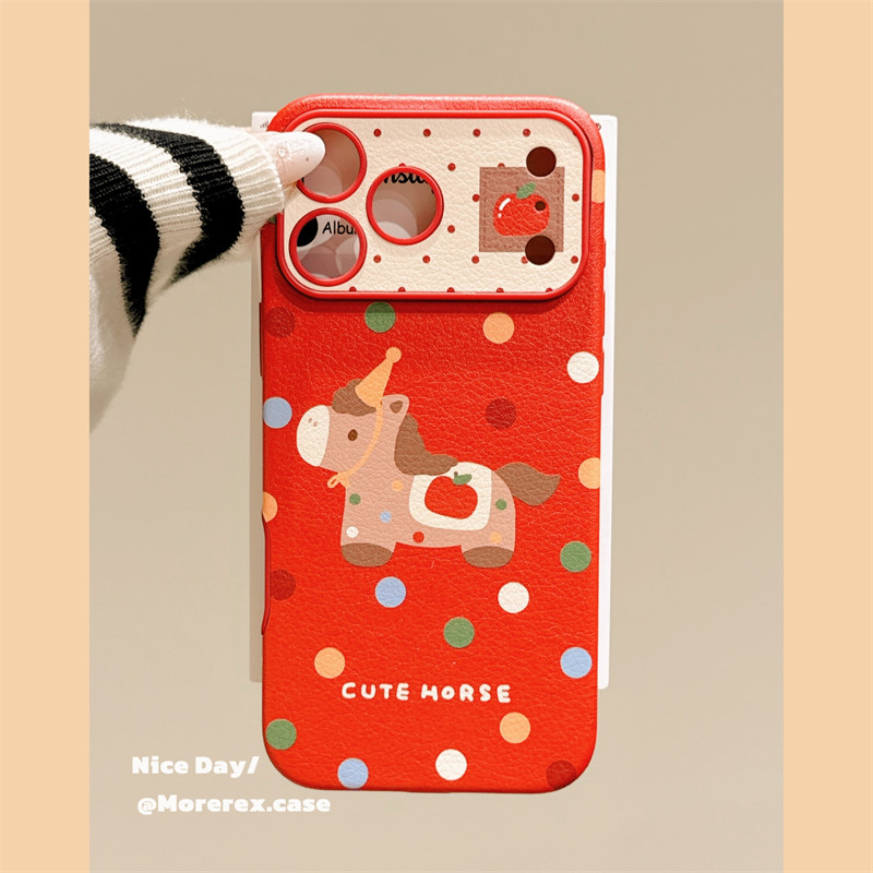 MoreRex新年皮纹红底彩色波点小马适用苹果17手机壳iphone16promax新款17pro全包14防摔保护套13带挂绳15女款,淘宝优惠券,粉丝福利购,淘宝优惠卷