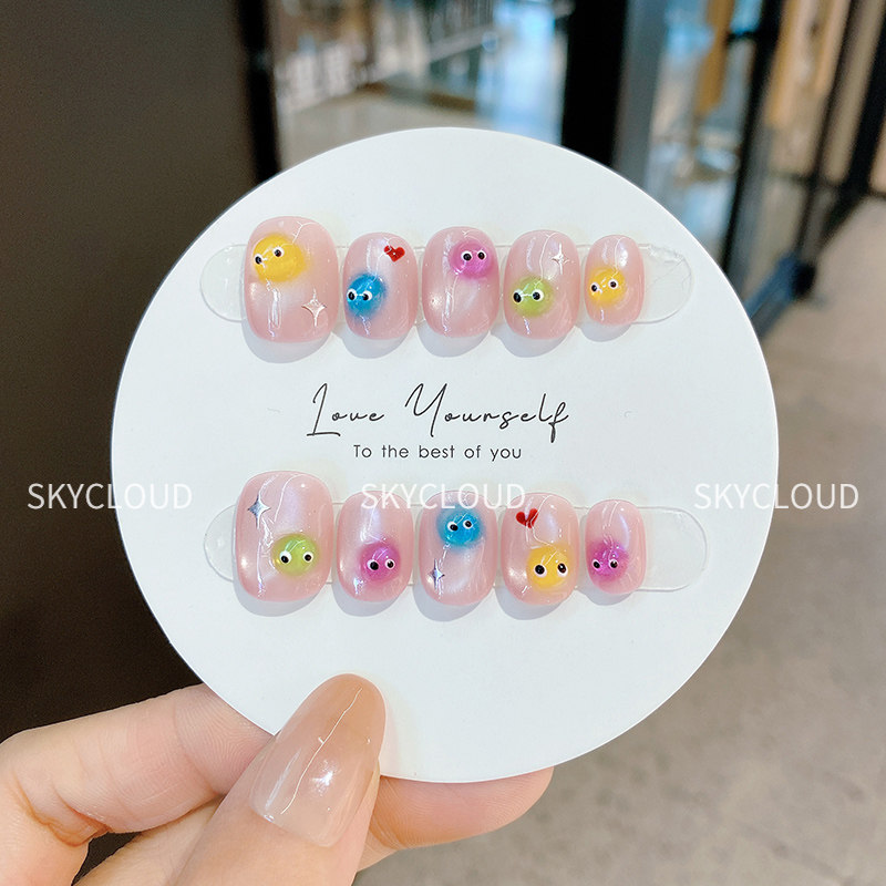 可爱表情包猫眼穿戴甲手工短款高级感美甲贴片成品2025新款假指甲,淘宝优惠券,粉丝福利购,淘宝优惠卷