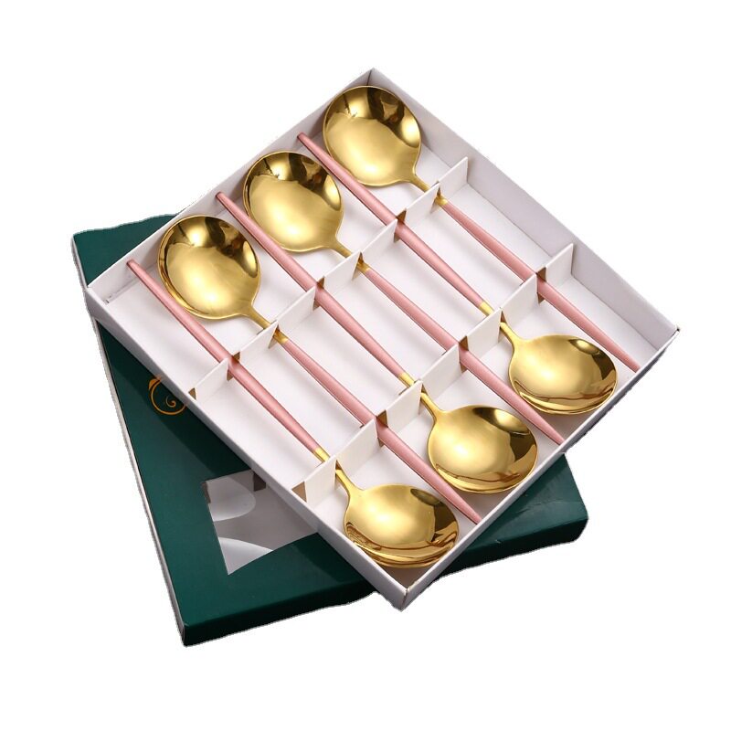 不锈钢勺子调羹促销礼品家用餐勺搅拌勺创意礼盒餐具六件套套装
