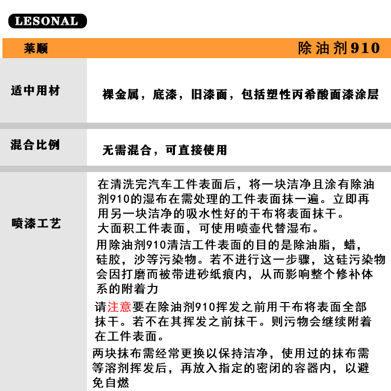 除油剂莱顺910去除硅蜡汽车喷漆专用金属底漆旧漆面除油污LESONAL - 图1