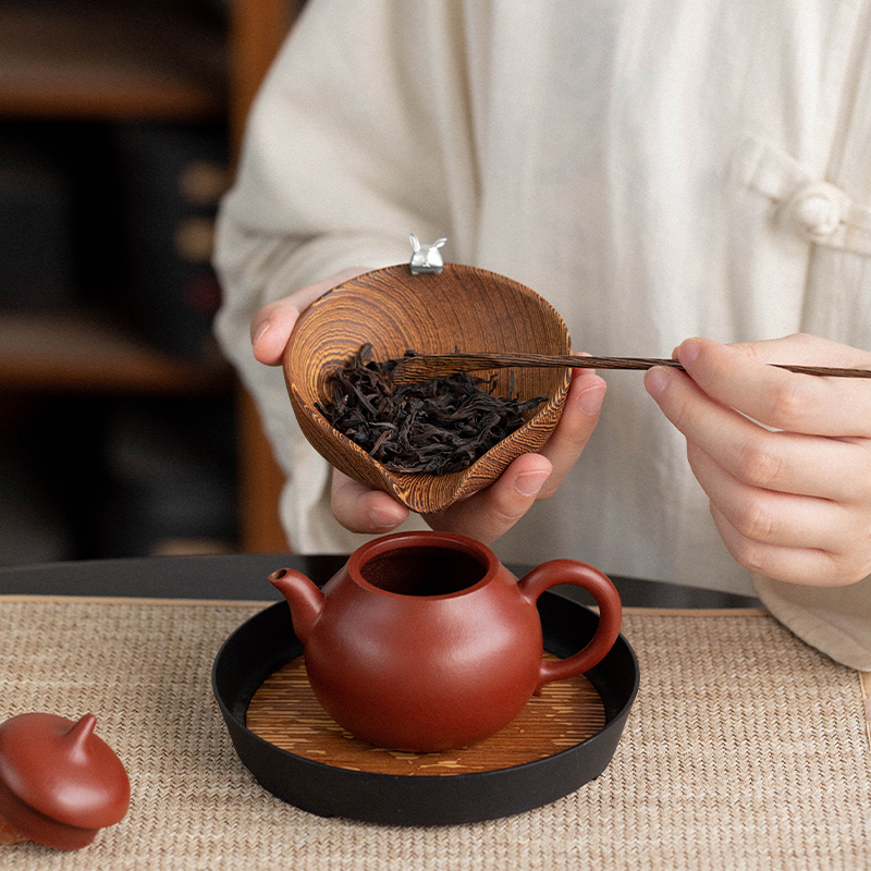 落笙实木茶则茶拨套装鸡翅木茶托茶勺手工功夫茶具茶道六君子配件