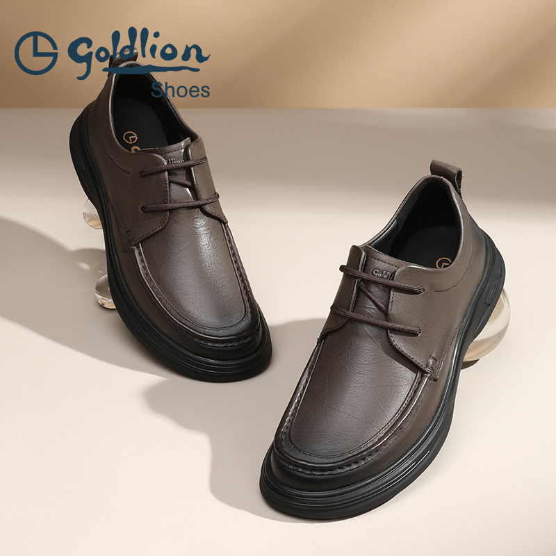 金利来男鞋新款商务休闲皮鞋真皮高颜值复古百搭系带 - 图2