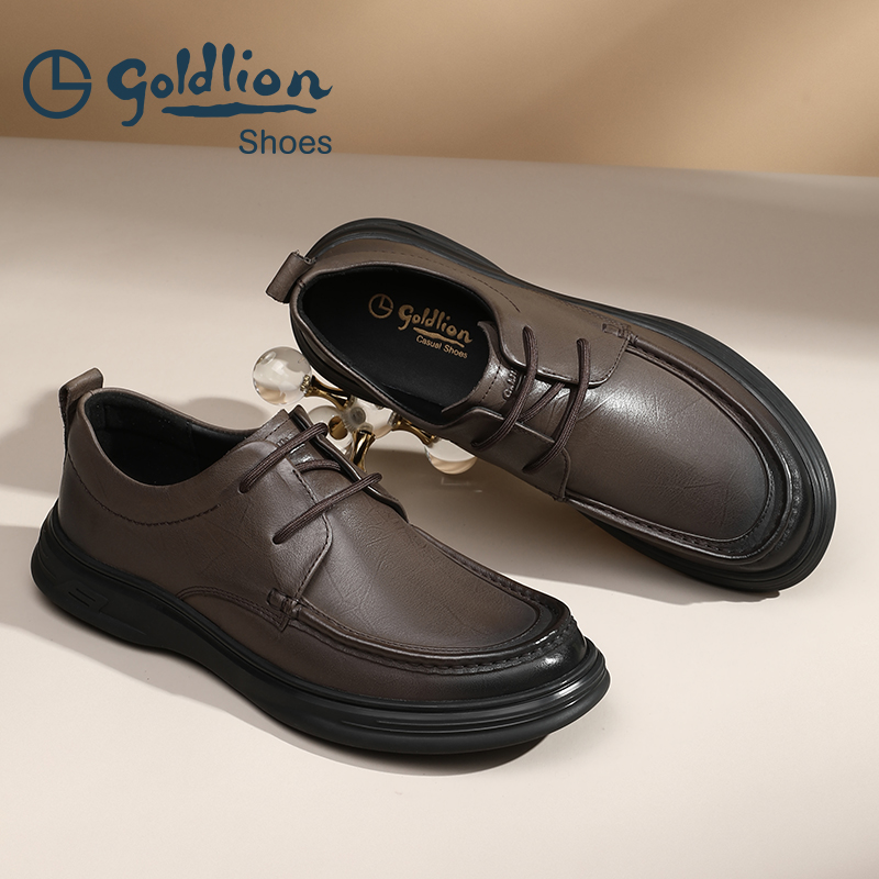 金利来男鞋新款商务休闲皮鞋真皮高颜值复古百搭系带 - 图1