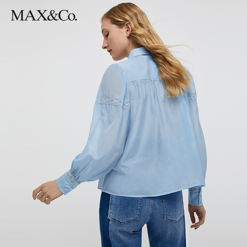 MAX&Co.新品 蕾丝丝棉混纺纯色衬衫女7114081003003maxco - 图1