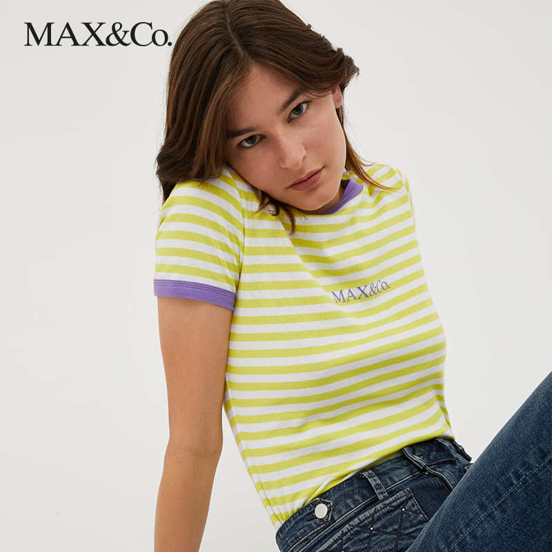 MAX&Co.2023春夏新款棉质徽标条纹短袖T恤女7971023003003maxco-图2