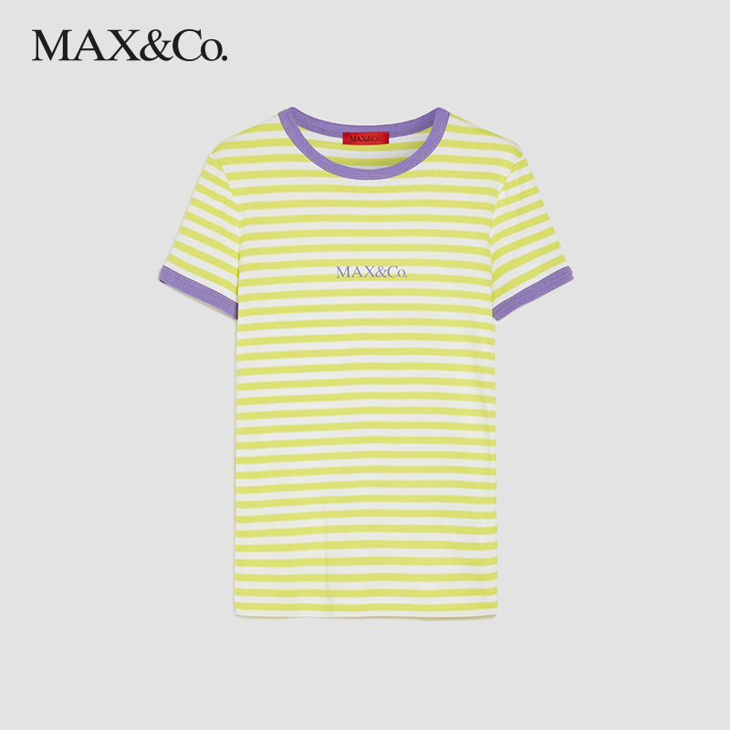 MAX&Co.2023春夏新款棉质徽标条纹短袖T恤女7971023003003maxco-图3