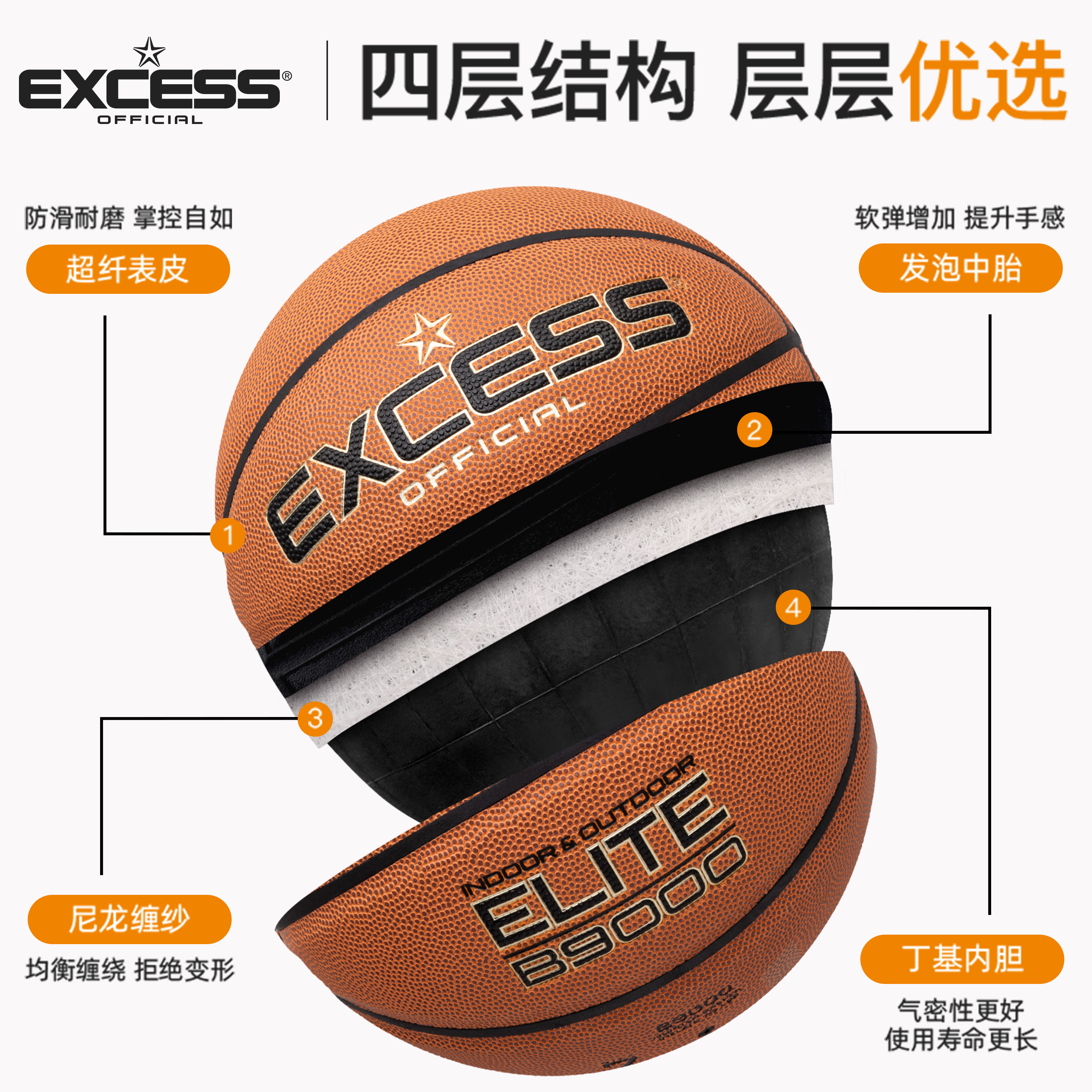 爱可赛/EXCESS篮球B9000正品超纤手感防滑耐磨7号室外训练球比赛