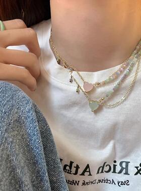 冷淡风双层拼接爱心串珠项链