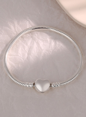 S925纯银爱心扣手链 3mm蛇骨链时尚ins风基础链 爆款推荐饰品