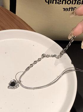 甜酷女王！黑色锆石爱心双层钛钢