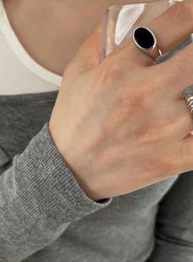 复古黑色麻花戒指女小众设计轻奢高级感冷淡风简约指环男时尚个性
