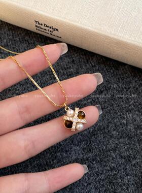 美拉德天然虎眼石珍珠项链女轻奢