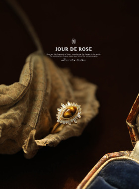 《风之旅人》复古设计感宫廷虎睛石虎眼石S925纯银镀金戒指环女