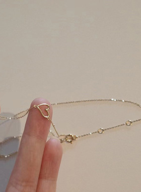 S925纯银爱心项链女镀14K金简约气质心形吊坠小巧锁骨链2024新款