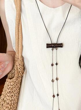 复古新中式木质长款项链女民族风