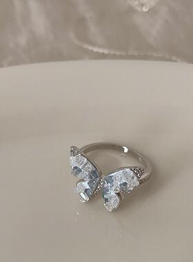 蓝色锆石水晶蝴蝶项链手链耳钉