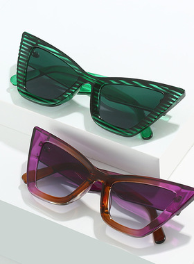 日系cherrykoko欧美女士猫眼太阳镜彩色花纹修饰脸型潮流墨镜街