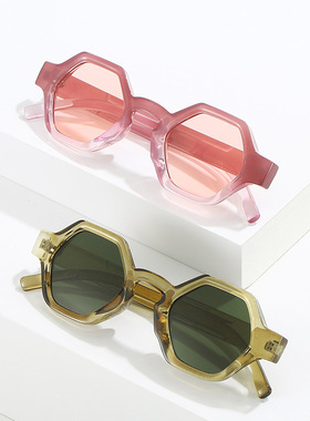 日系cherrykoko新款多边形太阳镜 欧美个性小框几何眼镜 时尚