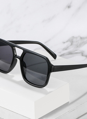 日系cherrykoko新款方形双梁太阳镜 复古个性海洋片多色炫彩墨镜