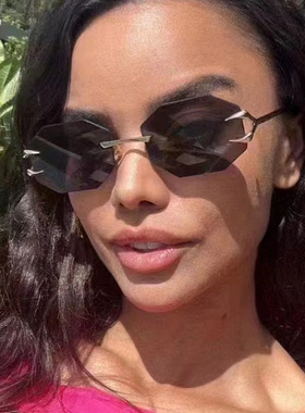 日系cherrykoko恶魔爪太阳镜个性八边形无框切边太阳眼镜时尚