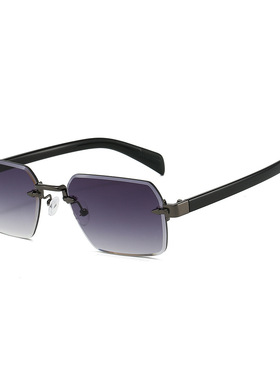 日系cherrykoko新款无框太阳镜 欧美复古矩形时尚切边简约墨镜