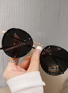 日系cherrykoko复古圆框ins风太阳镜新款小脸白色素颜镜款墨镜
