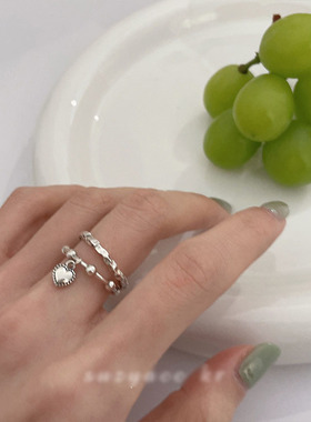 日系CherryKoko韩国镀银不规则褶皱爱心开口食指素圈戒指女ins潮