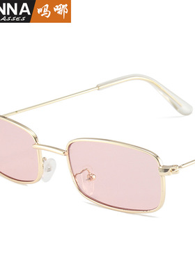 日系cherrykoko时尚方形小框太阳镜金属框墨镜大红色嘻哈蹦迪